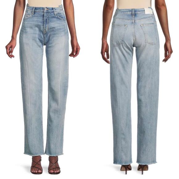 NWT EB DENIM OG High Waisted Raw Hem Straight Leg Jeans in Newport Size 30 - Picture 2 of 9